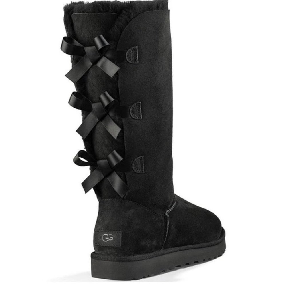 UGG Bailey Bow II Suede Tall Water Resistant Cold Weather Bow Boots black